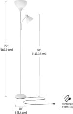 GLOBE Electric 67136 72" Torchiere Floor Lamp with Adjustable Reading Light, Matte White Finish, Frosted Shades, Rotary Switch on Socket, E26 Base - Image 8