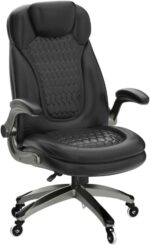 Executive Office Chair-Ergonomic Computer Desk Chair, High Back Leather Chair with Padded Flip-up Arms, Swivel Home Office Chair Upgraded Caster-Black - Image 10