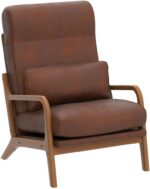 Karl home Accent Chair Mid-Century Modern Chair with Pillow High Back Bronzing Cloth Upholstered Lounge Arm Chair with Solid Wood Frame & Soft Cushion for Living Room, Bedroom, Balcony, Brown - Image 6