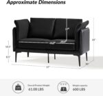 HULALA HOME Modern Faux Leather Loveseat Sofa Combined with Linen Fabric, Comfy Upholstered 2-Seater Couch with Metal Legs, Small Love Seat for Living Room Bedroom, Black - Image 3