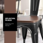 Furniwell Metal Dining Chairs with Wood Seat, Indoor Outdoor Use Stackable Tolix Industrial Metal Chairs Set of 4 for Kitchen, Dining Room, Bistro and Cafe (Black) - Image 5