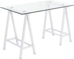 OSP Home Furnishings Middleton 47 Inch Desk with Clear Beveled Glass Top, White Base - Image 2