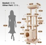 Gardner Pet 65in Heavy Duty Cat Tree Tower for Large Cats, Multi-Level Cat Furniture with Replaceable Sisal Scratching Post, Hammock | Extra-Large Platform & Condo (Beige) - Image 4