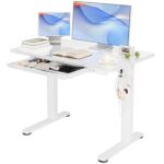 INNOVAR Glass Standing Desk with Drawers, 40 x 24 Inches Electric Height Adjustable Desk, Tempered Glass Top Stand Up Desks for Home and Office, White - Image 2