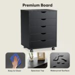 OLIXIS 5 Drawer Mobile File Cabinet Under Desk Storage Organization with Wheels Vertical Filing Chest Rolling Wood Small Desk Printer Stand for Home Office, 15.75"D x 18.74"W x 25.39"H, Black - Image 7