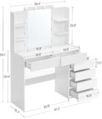 VASAGLE Vanity Desk with Mirror and LED Lights, Makeup Vanity with 6 Drawers, Vanity Table with 4 Open Shelves, 10 Dimmable LED Lights, for Bedroom, Dressing Room, Modern, Cloud White URDT122T14 - Image 8