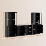 TUSY 71" TV Stand Storage Set - 2 Tall Bookcases & 2 Side Cabinets, Media Console with Glass & Wood Doors, Entertainment Center with Drawers, Tall Media Console for Living Room (Black, ADDA) - Image 3