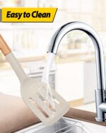 Pack of 2 Silicone Cooking Spatula, Heat Resistant Solid Turner, Non Stick Slotted Spatulas with Wooden Short Handle,Ideal Wood Kitchen Utensils Set for Frying, Baking, Flipping, Turning - Image 6