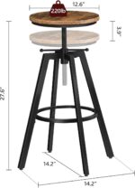 MAHANCRIS Bar Stools, Height Adjustable Swivel Bar Stool, Counter Height Bar Stool, Set of 2 Industrial Bar Stools, Vintage Round Bar Chairs with Sturdy Metal Frame, Rustic Brown BAHR0701 - Image 9
