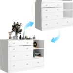 Timechee Changing Table Dresser, Baby Classic Nursery Dresser with 5 Drawers and 2 Shelves, Multi-Functional Baby Changing Table, Diaper Changing Station for Children's Room, White - Image 5