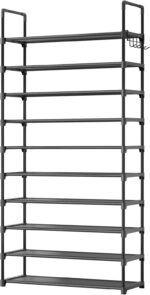 Kitsure Shoe Rack for Closet - 10-Tier Shoe Organizer with Hook Rack, Large-Capacity & Space-Saving Shoe Shelf for Entryway, Bedroom, Living Room,32.2" x 11.8" x 68.5", Black - Image 2