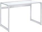 Coaster Home Furnishings – Hartford – Metal & Glass – 47-Inch Rectangular Glass Top Writing Desk with Contemporary Style and Plastic Glides – Home Office & Living Room – Chrome - 800746 - Image 2