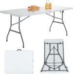Goplus 6ft Folding Table, Indoor Outdoor Foldable Plastic Folding Tables, Heavy-Duty Rectangular Fold Up Table w/Handle, Portable Utility Card Table for Picnic, Party, Dining, Camping, Beach, White - Image 2