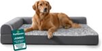 Furhaven Orthopedic Dog Bed for Large Dogs w/ Removable Bolsters & Washable Cover, For Dogs Up to 95 lbs - Two-Tone Plush Faux Fur & Suede L Shaped Chaise - Stone Gray, Jumbo/XL - Image 2