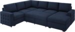 HONBAY Sleeper Sectional Couch with Pull-Out Bed Sectional Sleeper Sofa Pull Out Bed with Storage Chaise, 6 Seaters Couch for Living Room, Velvet Blue - Image 9