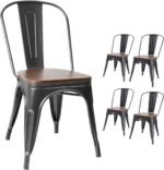 Furniwell Metal Dining Chairs with Wood Seat, Indoor Outdoor Use Stackable Tolix Industrial Metal Chairs Set of 4 for Kitchen, Dining Room, Bistro and Cafe (Black) - Image 2