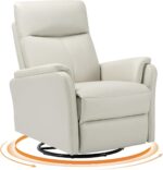 Swivel Rocking Recliner Glider Chair, Leather Reclining Rocker Chair with Footrest for Living Room, Nursery, Office, Bedroom, Ergonomic High Backrest, Wide Seat Cushion and Metal Base-Beige - Image 2