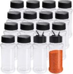 OJYUDD 16 Pack 3.4oz/100ml Plastic Spice Bottles Set,Empty Seasoning Containers with Black Cap,Clear Reusable Containers Jars for Spice,Herbs,Powders,Glitters - Image 2