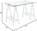 OSP Home Furnishings Middleton 47 Inch Desk with Clear Beveled Glass Top, White Base - Image 11