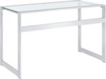 Coaster Home Furnishings – Hartford – Metal & Glass – 47-Inch Rectangular Glass Top Writing Desk with Contemporary Style and Plastic Glides – Home Office & Living Room – Chrome - 800746 - Image 8
