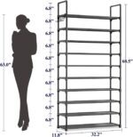 Kitsure Shoe Rack for Closet - 10-Tier Shoe Organizer with Hook Rack, Large-Capacity & Space-Saving Shoe Shelf for Entryway, Bedroom, Living Room,32.2" x 11.8" x 68.5", Black - Image 4