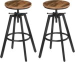 MAHANCRIS Bar Stools, Height Adjustable Swivel Bar Stool, Counter Height Bar Stool, Set of 2 Industrial Bar Stools, Vintage Round Bar Chairs with Sturdy Metal Frame, Rustic Brown BAHR0701 - Image 2