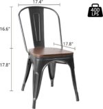 Furniwell Metal Dining Chairs with Wood Seat, Indoor Outdoor Use Stackable Tolix Industrial Metal Chairs Set of 4 for Kitchen, Dining Room, Bistro and Cafe (Black) - Image 4