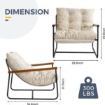 MAXYOYO Accent Chair, Velvet Arm Chair Living Room Chair with Metal Frame, Reading Accent Chair, Modern Bedroom Chair, Boucle Armchair with Wooden Arms, Beige - Image 3