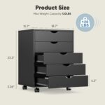 OLIXIS 5 Drawer Mobile File Cabinet Under Desk Storage Organization with Wheels Vertical Filing Chest Rolling Wood Small Desk Printer Stand for Home Office, 15.75"D x 18.74"W x 25.39"H, Black - Image 4