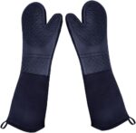 DoMii Extra Long Silicone Oven Mitts Heavy Duty Commercial Grade Oven Mitts Heat Resistant BBQ Gloves with Quilted Cotton Lining 2 Pack - Image 2