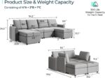 LINSY HOME Modular Sectional Sofa, 114" U Shaped Couch with Storage Seats, Oversized Couches with 2 Movable Ottomans for Living Room, Grey - Image 3
