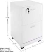 File Cabinet - 2-Drawer Cabinet with Lock and Deep Drawer Storage - Rolling Filing Cabinet for Under The Desk, Home, or Office by Lavish Home (White) - Image 3