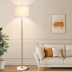 【Upgraded】Dimmable Gold Floor Lamps for Living Room, 11W LED Bulb Included, Modern Standing Lamp with Marble Base, Tall Pole Light with White Linen Shade for Bedroom Reading Office Corner Nursery - Image 9