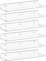 Lifewit Floating Shelves for Wall, 6 Pack 15" Clear Acrylic Shelf Room Decor for Book/Figures/Photo/Makeup in Bathroom, Book Shelf, Living Room, Bedroom, Kitchen Storage and Organization - Image 2