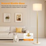 【Upgraded】Dimmable Gold Floor Lamps for Living Room, 11W LED Bulb Included, Modern Standing Lamp with Marble Base, Tall Pole Light with White Linen Shade for Bedroom Reading Office Corner Nursery - Image 8