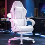 White Gaming Chair,Ergonomic Massage Computer Office Desk Chair with Footrest,Pocket Spring Cushion,Reclining Leather Adjustable Gamer Chair with Headrest and Lumbar Support,White - Image 3