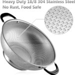 Tiawudi 18/8 Stainless Steel Colander, Easy Grip Micro-Perforated 5-Quart Colander, Strainer with Riveted and Heat Resistant Handles, BPA Free. Great for Pasta, Noodles, Vegetables and Fruits - Image 3