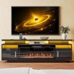YGEOMER TV Stand with Fireplace, 67in Entertainment Center with Opening Shelves Modern Storage Cabinets and LED Lights, for 80 Inch TVs, for Living Room, Black - Image 8