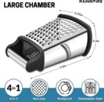 Rainspire Professional Box Grater, Cheese Grater Box for Kitchen Stainless Steel with 4 Sides, Cheese and Spice Graters with Handle for Vegetables, Ginger, Potatoes, Black - Image 4