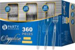 Party Bargains Disposable Cutlery set, SAPPHIRE Design, Clear Color, 360 Pieces: 180 Forks, 120 Spoons, 60 Knives - Image 2
