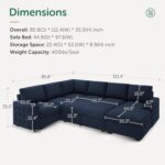 HONBAY Sleeper Sectional Couch with Pull-Out Bed Sectional Sleeper Sofa Pull Out Bed with Storage Chaise, 6 Seaters Couch for Living Room, Velvet Blue - Image 3