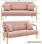 Yaheetech 56.5" W Modern Sofa Small Sofa Luxurious Velvet Fabric Couch with Gold-Tone Metal Arms and Legs for Living Room, Home Office, Studio Pink - Image 4