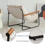 MAXYOYO Accent Chair, Velvet Arm Chair Living Room Chair with Metal Frame, Reading Accent Chair, Modern Bedroom Chair, Boucle Armchair with Wooden Arms, Beige - Image 7