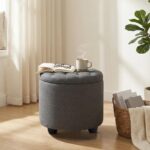 Furniliving 18.7inch Storage Round Ottoman, Footstools with Hidden Storage with Removable Lid, Stylish Button Tufted Design Ottoman Foot Stools for Living Room, Bedroom，Darkgrey - Image 8