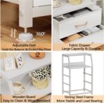 Furnulem White Nightstand with 3 Drawers and 2-Tier Shelf, Small Night Stand End Table Side Furniture, Fabric Storage Organizer for Bedroom, Closet, Hallway, Nursery, Sturdy Steel Frame, Wood Top - Image 6