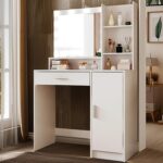 Vanity Desk with Mirror and Light, Large Drawer and Three Level Storage Dresser, 3 Lighting Modes Adjustable Brightness, Bedroom Dressing Table (White) - Image 8