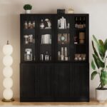 TUSY 71" TV Stand Storage Set - 2 Tall Bookcases & 2 Side Cabinets, Media Console with Glass & Wood Doors, Entertainment Center with Drawers, Tall Media Console for Living Room (Black, ADDA) - Image 6