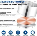 TeamFar 5 QT Stock Pot, Tri-ply Bottom Stainless Steel Stockpot Cooking Soup Pasta Pot with Lid for Gas/Induction/Electric Stoves, Non-toxic & Heavy Duty, Double Handles & Dishwasher Safe - Image 4