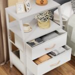 Furnulem White Nightstand with 3 Drawers and 2-Tier Shelf, Small Night Stand End Table Side Furniture, Fabric Storage Organizer for Bedroom, Closet, Hallway, Nursery, Sturdy Steel Frame, Wood Top - Image 5