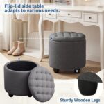 Furniliving 18.7inch Storage Round Ottoman, Footstools with Hidden Storage with Removable Lid, Stylish Button Tufted Design Ottoman Foot Stools for Living Room, Bedroom，Darkgrey - Image 7